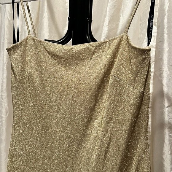 Arianna by Rachel Kaye Asymmetrical Long Shiny Gold Dress Size 6 Formal Prom - Picture 3 of 11